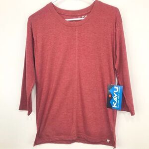 Kavu SALMA Red Rust 3/4 Sleeve Performance Athleisure Pullover T Shirt NEW